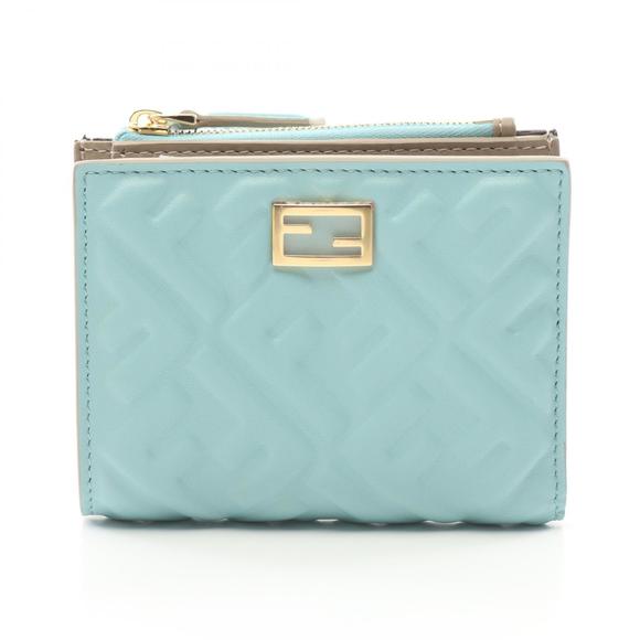 Fendi Baguette Beige Bifold FF Blue Wallet Leather - Picture 1 of 5